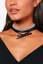Boohoo Isobel Diamante Detail Leather Hook Tie Choker