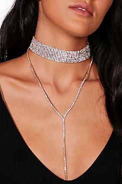 Boohoo Hailey Diamante Plunge Choker