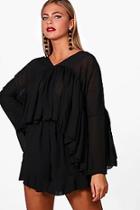 Boohoo Laura Chiffon Ruffle Oversized Blouse