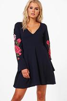 Boohoo Lottie Embroidered Plunge Skater Dress