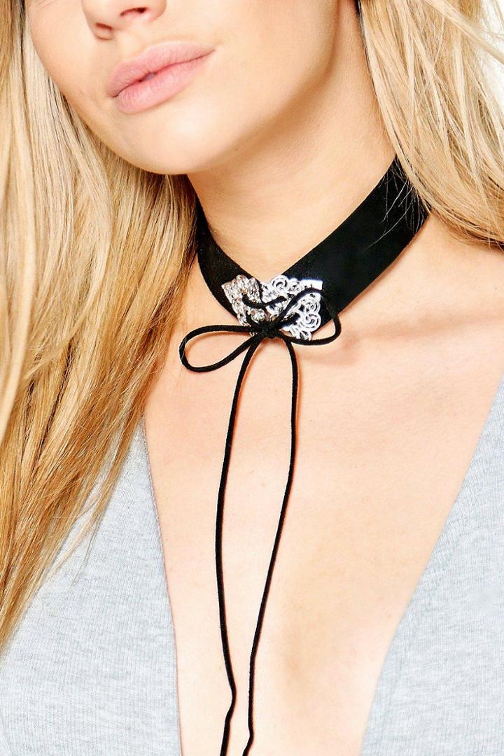 Boohoo Lucia Ornate Metal Collar Lace Up Choker Black