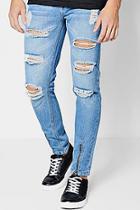 Boohoo Mid Blue Skinny Ripped Jeans With Zipped Cuff