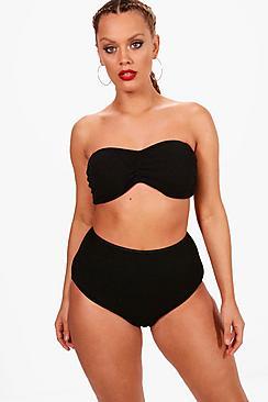 Boohoo Plus Elsa Textured High Waist Bandeau Bikini Set