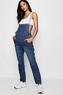 Boohoo Sports Tape Cropped Slim Fit Denim Overalls