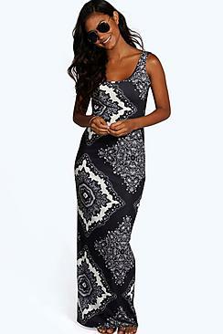 Boohoo Many Mono Paisley Scoop Neck Maxi Dress