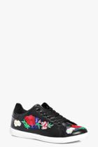 Boohoo Jessica Floral Embroidered Lace Up Trainer Black