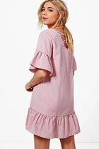 Boohoo Willow Cross Back Ruffle Hem Shift Dress