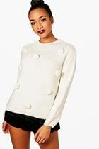 Boohoo Mila Faux Fur Pom Pom Jumper
