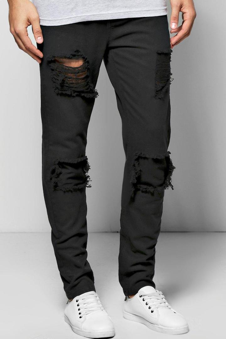Boohoo Skinny Fit Rigid Rip And Repair Jeans Black