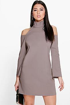 Boohoo Ali High Neck Cold Shoulder A-line Shift Dress