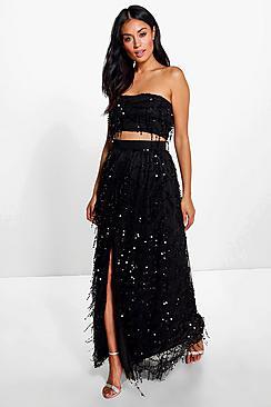 Boohoo Megan Sequin Bandeau Top And Maxi Skirt Co-ord