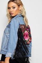Boohoo Tally Tapestry Back Tassel Sleeve Denim Jacket