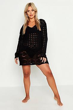 Boohoo Plus Crochet Lace Detail Beach Dress