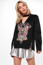 Boohoo Alexis Choker Printed Zip Detail Sweat Black