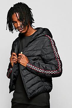 Boohoo Checkerboard Tape Hooded Puffer Jacket