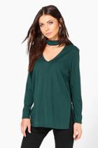 Boohoo Mya Skinny Choker Rib Knit Jumper Green