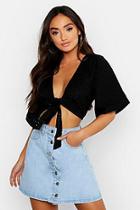 Boohoo Petite Broderie Anglaise Trim Tie Front Crop Top