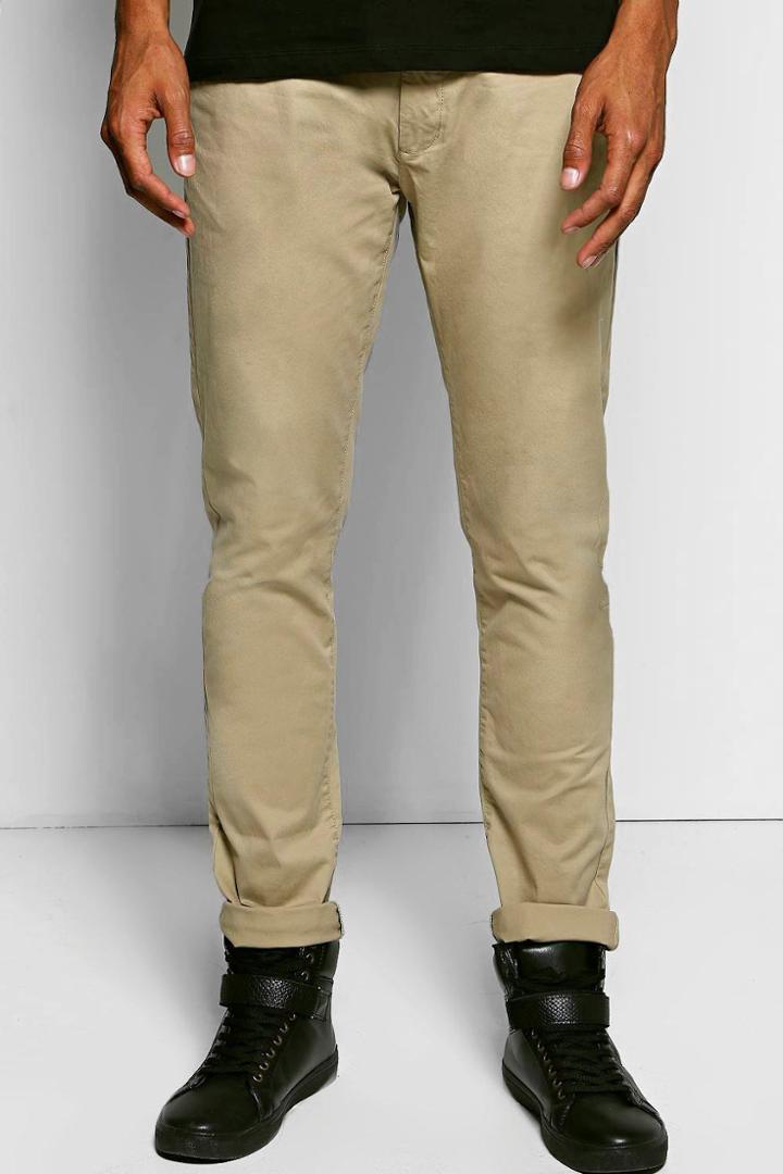 Boohoo Skinny Fit Stretch Chinos Stone