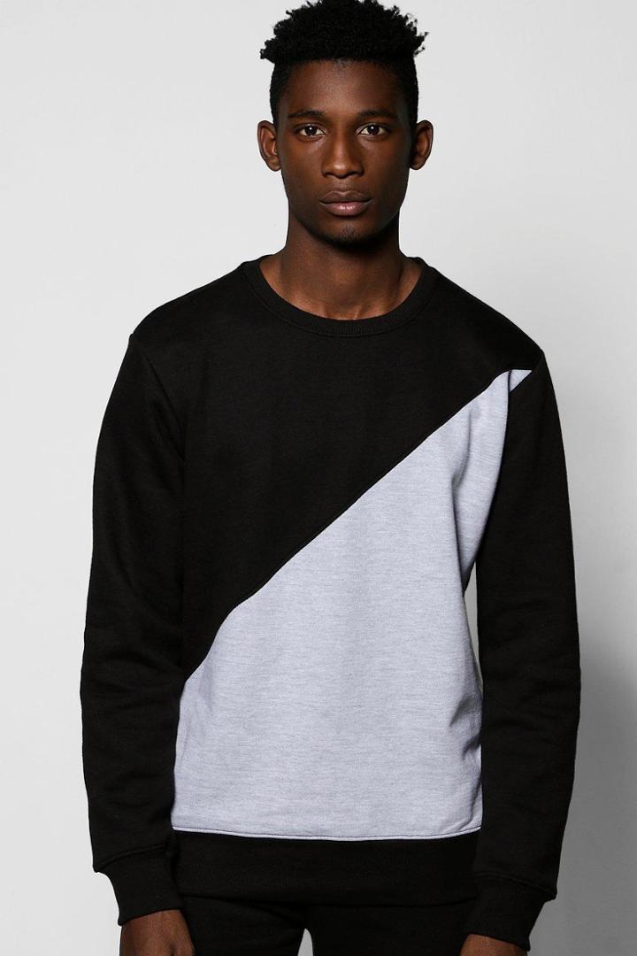 Boohoo Spliced Two Panel Crew Sweat Black