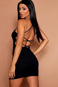 Boohoo Cross Strappy Back Bodycon Dress