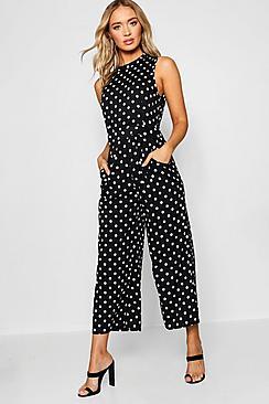 Boohoo High Neck Polka Dot Jumpsuit