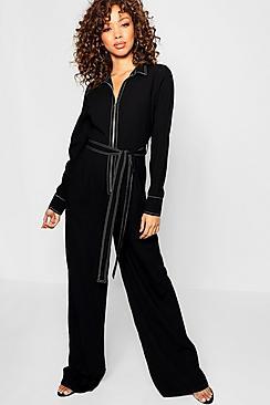 Boohoo Contrast Stitching Wide Leg Jumpsuit