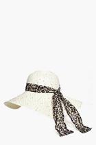 Boohoo Lacey Sequin & Leopard Straw Floppy Hat