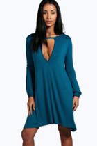 Boohoo Claire Cut Out Long Sleeve Swing Dress Ink