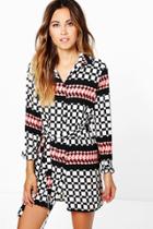 Boohoo Jennie Grid Geo Print Shirt Dress Coral
