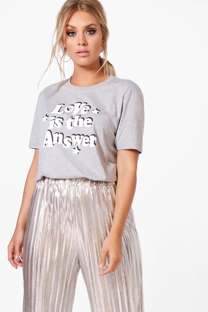 Boohoo Plus Caira Love Slogan Tee Grey