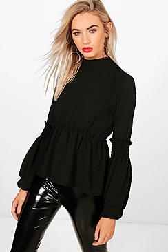 Boohoo Sheared Balloon Sleeve Blouse