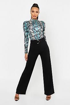Boohoo High Waisted D-ring Belted Wide Leg Trousers