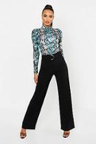 Boohoo High Waisted D-ring Belted Wide Leg Trousers