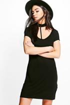 Boohoo Dorris Choker Strap T-shirt Dress Black