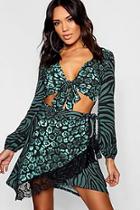 Boohoo Animal Mix Wrap Skirt With Black Deep Lace Trim