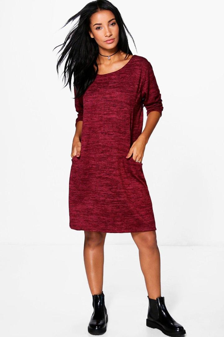 Boohoo Elizabeth Knitted Dress Wine