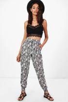 Boohoo Thea Palm Print Woven Joggers Black