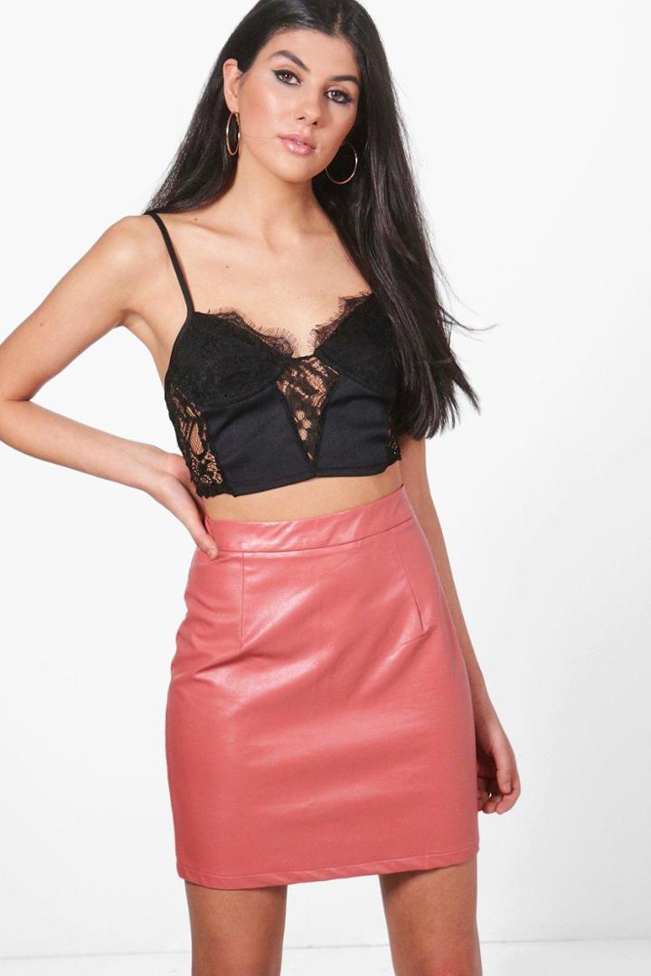 Boohoo Iman Leather Look A Line Mini Skirt Rose