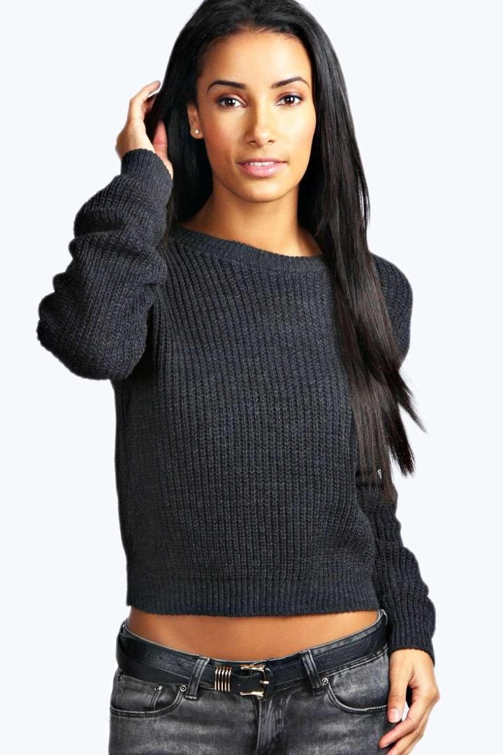 Boohoo Ellie Crop Fisherman Jumper Charcoal