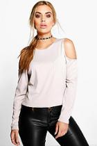 Boohoo Plus Leanne Open Shoulder Knitted Top