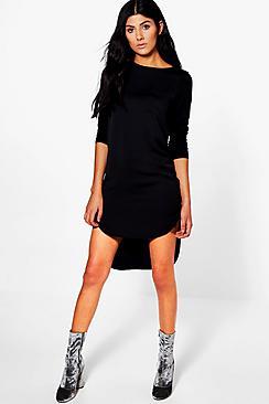 Boohoo Anita Long Sleeve Dipped Hem Shift Dress