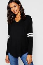 Boohoo Notch Neck Long Sleeve Baseball Top