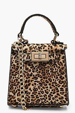 Boohoo Suedette Leopard Mini Lock Grab Bag