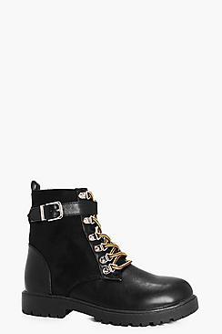 Boohoo Emilia Suedette Panel Padded Cuff Hiker Boot