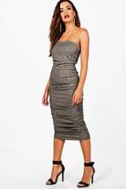 Boohoo Ruched Metallic Bandeau Midi Dress