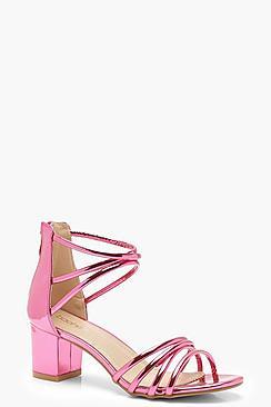 Boohoo Jessica Metallic Strappy Low Block Heels