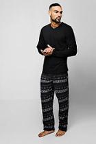 Boohoo Long Sleeve Top & Fairsle Pattern Pants Pyjama Set