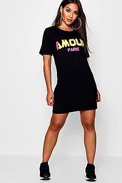 Boohoo Oversized Slogan T-shirt Dress