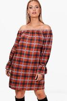 Boohoo Plus Amy Checked Embroidered Dress