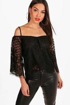 Boohoo Lace Cold Shoulder Flare Sleeve Crop